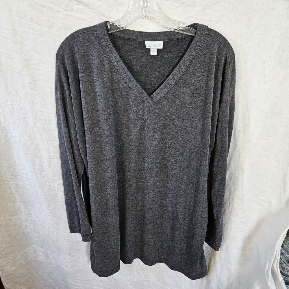 PUREJILL Luxe Tencel Long Sleeve V Neck T-shirt Normcore Size Large